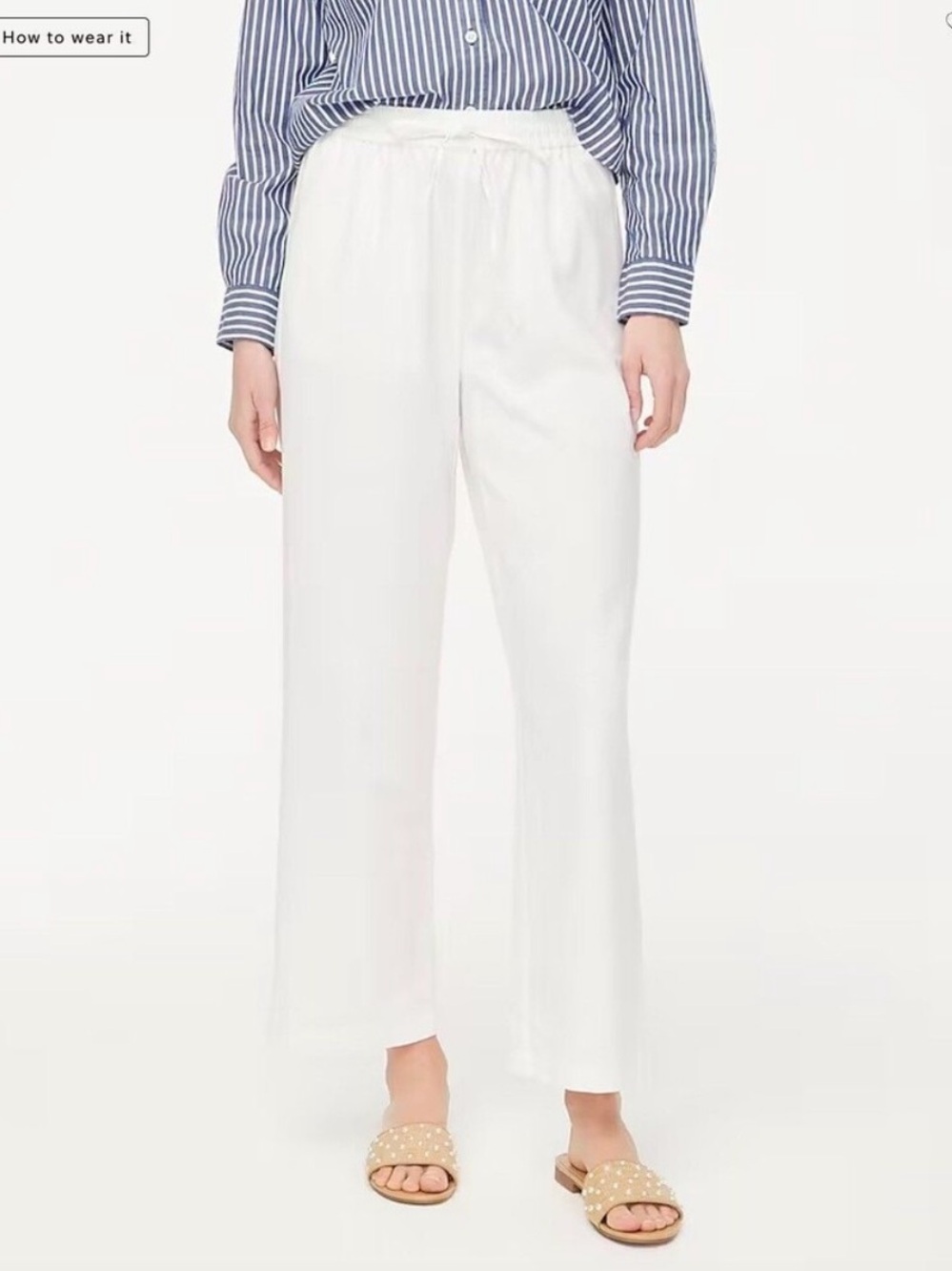 J. Crew wide leg drawstring white linen blend pants